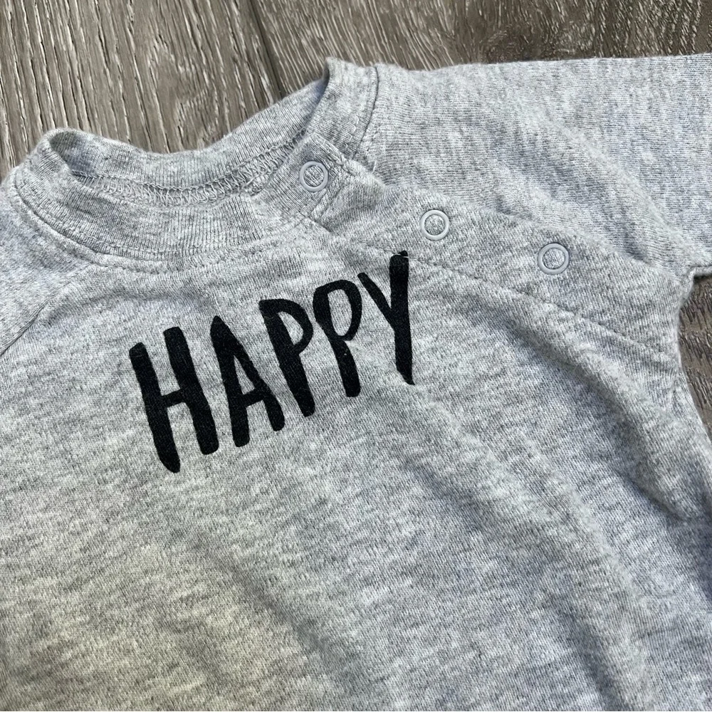 GYMBOREE LONG SLEEVE HAPPY ROMPER GREY NEWBORN